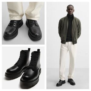 Zara Vegan Leather Chunky Lace Up Boots